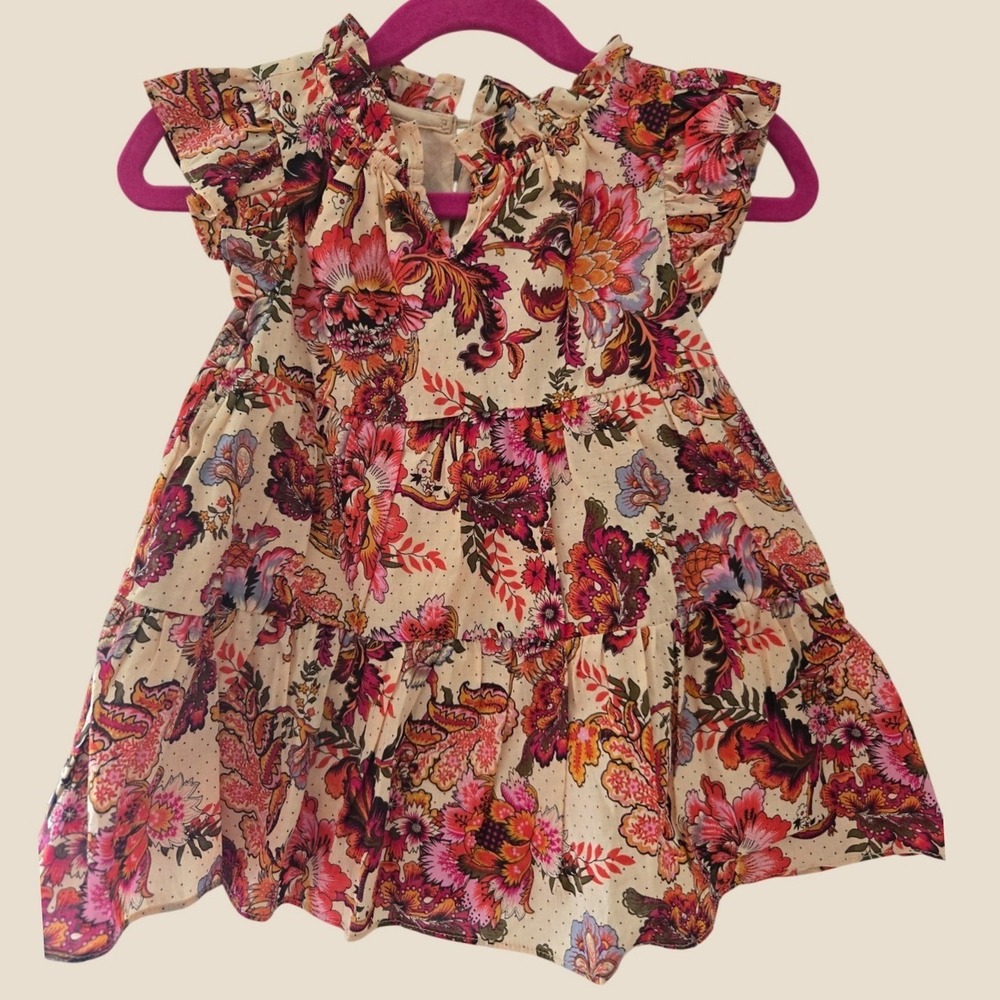 A Loves A Girls Floral Tiered Cotton Dress Flutter Sleeve Multi Color 2T